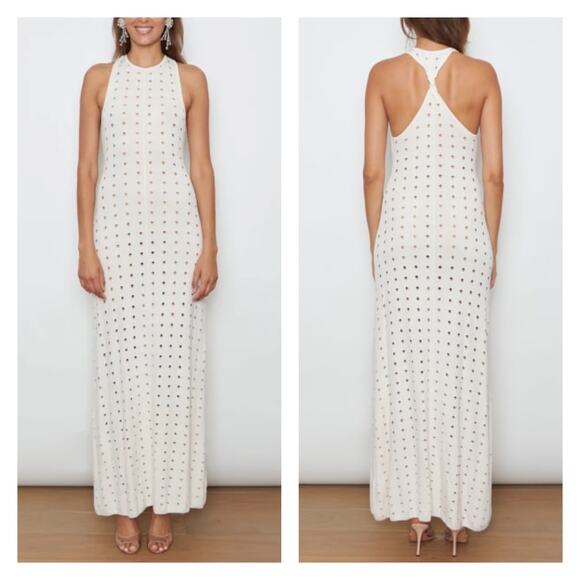 AUTEUR STUDIO Amelia Dress Womens XS Cream Twisted Racerback Open Knit Maxi Tank - Picture 1 of 16